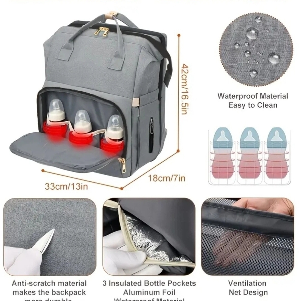 Gray Diaper Backpack with Changing Station - image 2